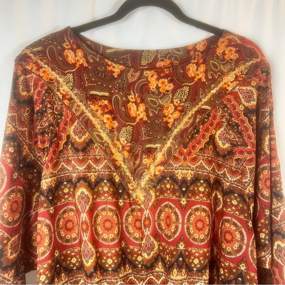 Vintage Carole Little NeoClassical Art-to-Wear Blouse Boho Paisley Tie-Front 10 - Picture 3 of 13